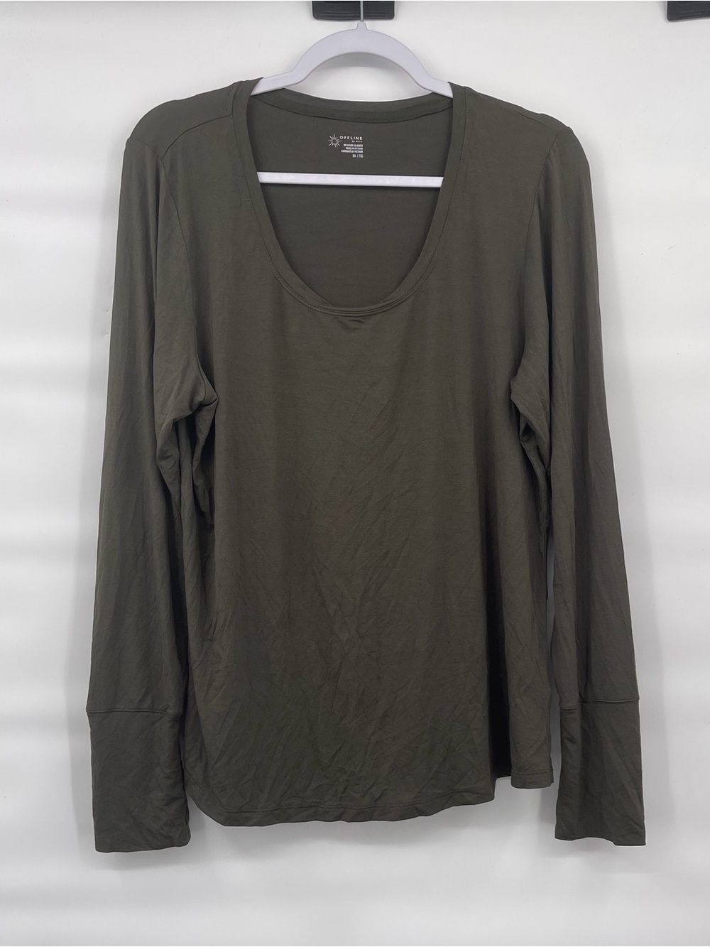 Aerie offline nwt dark green scoop neck long sleeve soft tee